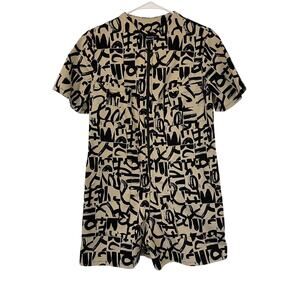 Matrushka Construction Size M Romper Pockets Zipper Abstract Tan Black Unique